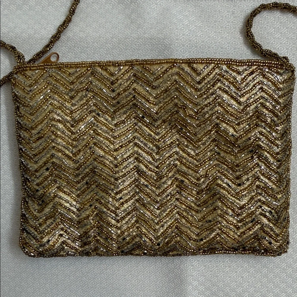 La‎ Regaie Gold Chevron Crossbody Evening Bag Vintage Y2K